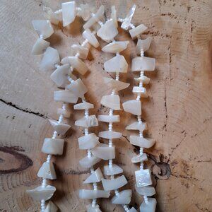 Chunky Shell Nugget Necklace Thick Tropical Beaded White Mother of Pearl